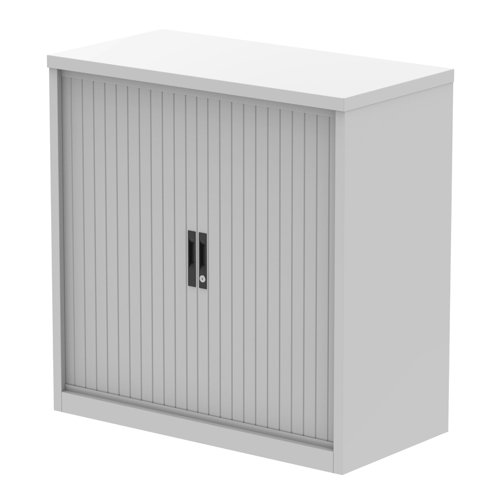 Qube 1000mm Side Tambour Cupboard Light Grey With Shelf