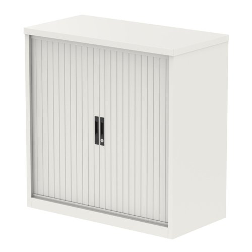 Qube 1000mm Side Tambour Cupboard White With Shelf