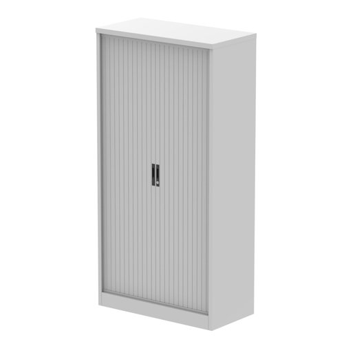 Qube 2000mm Side Tambour Cupboard Light Grey With Shelf