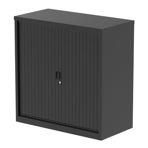 Qube 1000mm Side Tambour Cupboard Black With Shelves