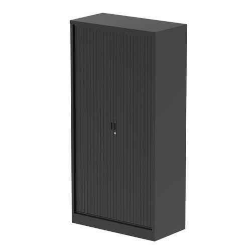 Qube 2000mm Side Tambour Cupboard Black With Shelves