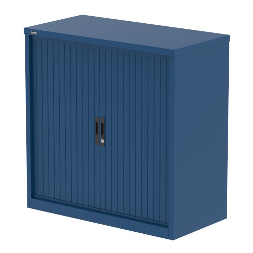 Qube 1000mm Side Tambour Cupboard Blue With Shelves