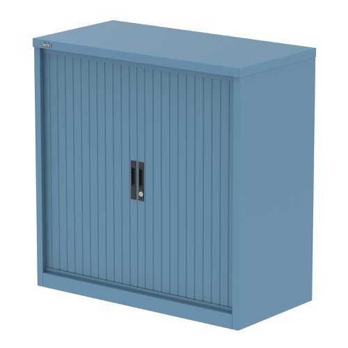 Qube 1000mm Side Tambour Cupboard Pastel Blue With Shelves