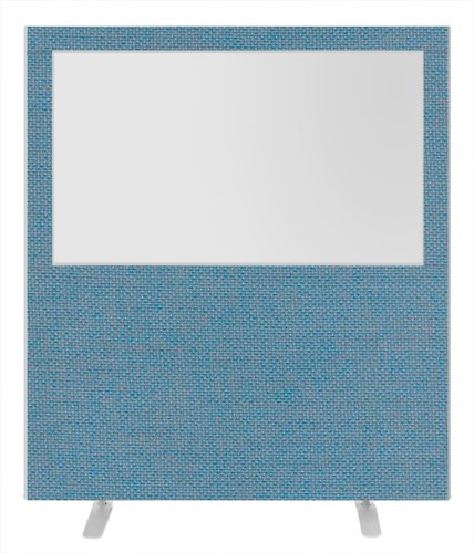 Impulse Plus Clear Half Vision 1800/1600 Floor Free Standing Screen Sky Blue Fabric Light Grey Edges
