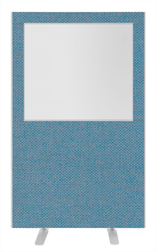 Impulse Plus Clear Half Vision 1800/1200 Floor Free Standing Screen Sky Blue Fabric Light Grey Edges