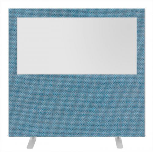 Impulse Plus Clear Half Vision 1500/1600 Floor Free Standing Screen Sky Blue Fabric Light Grey Edges