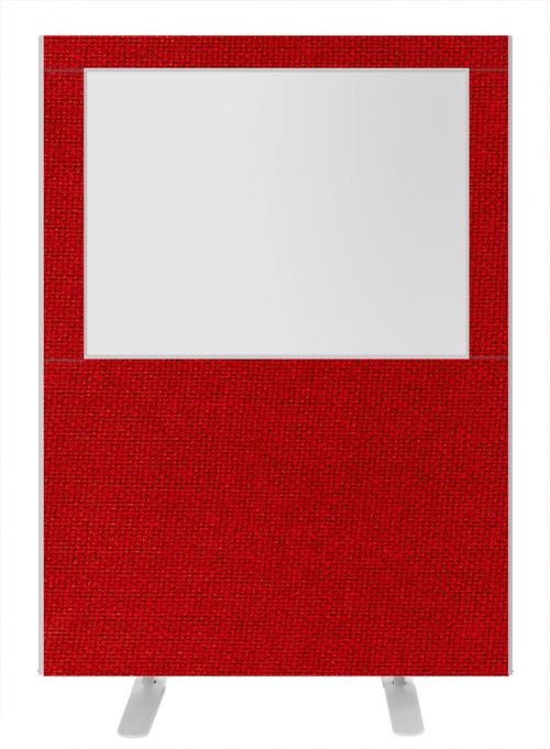 Impulse Plus Clear Half Vision 1500/1200 Floor Free Standing Screen Burgundy Fabric Light Grey Edges