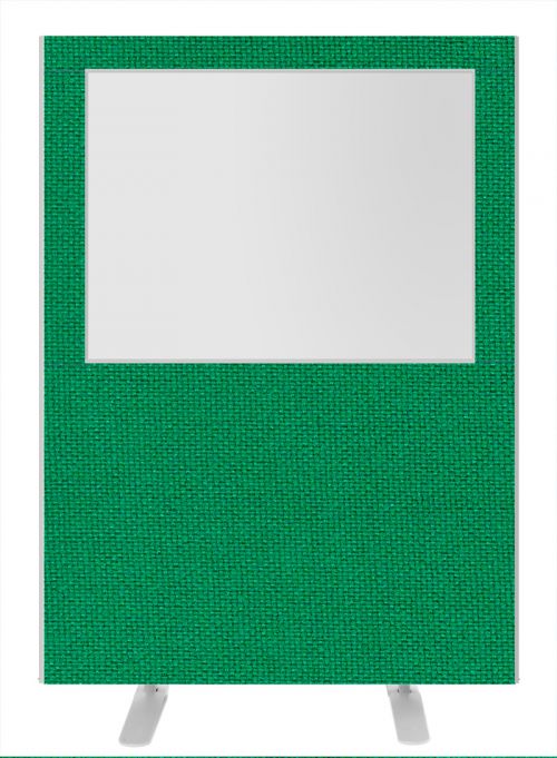 Impulse Plus Clear Half Vision 1500/1200 Floor Free Standing Screen Palm Green Fabric Light Grey Edges