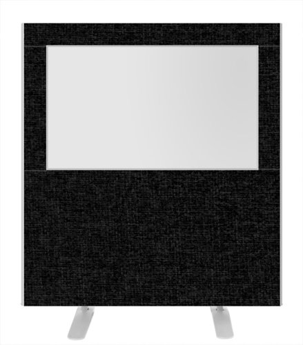 Impulse Plus Clear Half Vision 1200/1200 Floor Free Standing Screen Black Fabric Light Grey Edges