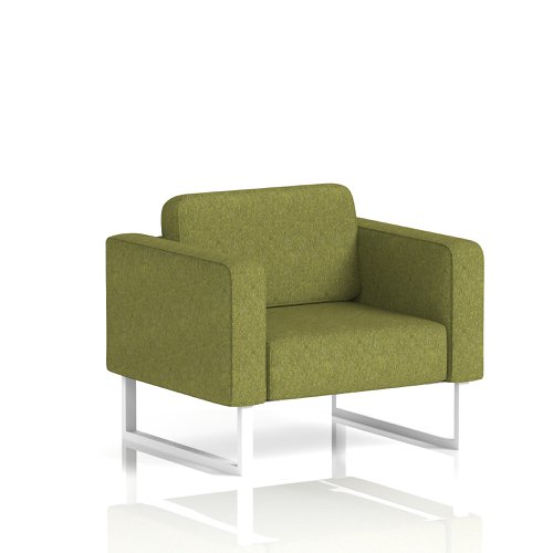 Brixworth Armchair With White Legs In Rivet Fabric - Olive