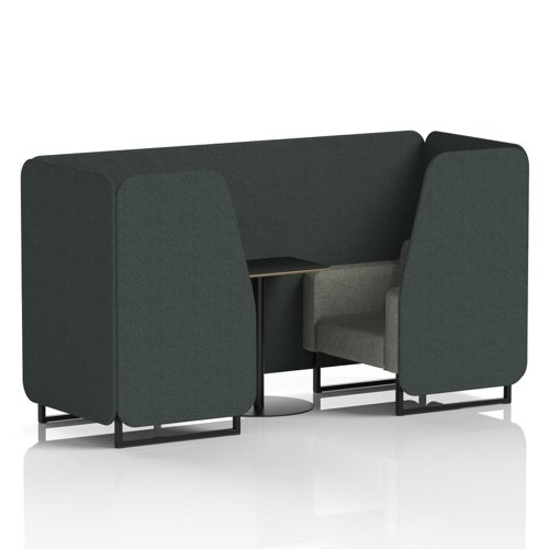 Brixworth 2 Seater Booth With Black Legs And Black Table With Black Leg In Rivet Fabric - Charcoal Panels And Vitreous Sofa