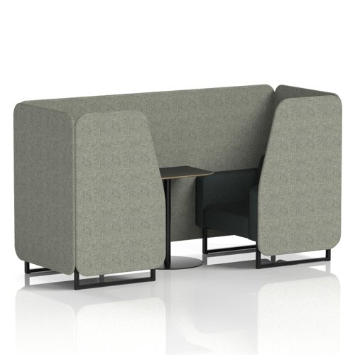 Brixworth 2 Seater Booth With Black Legs And Black Table With Black Leg In Rivet Fabric - Vitreous Panels And Charcoal Sofa