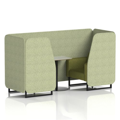 Brixworth 2 Seater Booth With Black Legs And Grey Table With Black Leg In Rivet Fabric - Burnish Panels And Olive Sofa