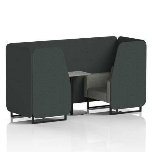 Brixworth 2 Seater Booth With Black Legs And Grey Table With Black Leg In Rivet Fabric - Charcoal Panels And Vitreous Sofa