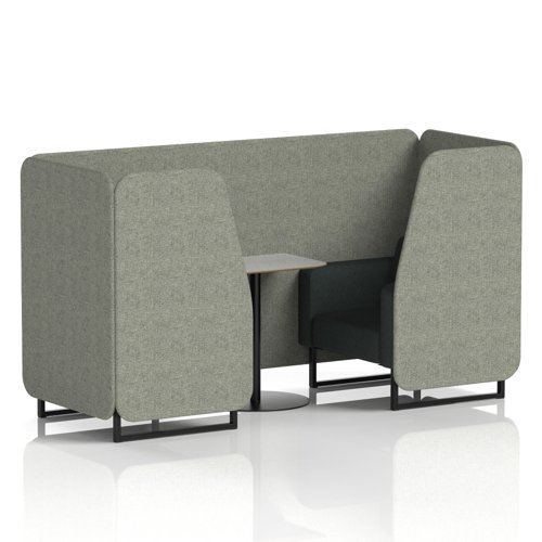 Brixworth 2 Seater Booth With Black Legs And Grey Table With Black Leg In Rivet Fabric - Vitreous Panels And Charcoal Sofa