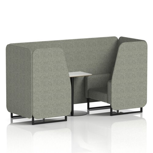 Brixworth 2 Seater Booth With Black Legs And White Table With Black Leg In Rivet Fabric - Vitreous Panels And Sofa