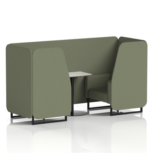 Brixworth 2 Seater Booth With Black Legs And White Table With Black Leg In Main Line Flax Fabric - Monument Panels And Sofa