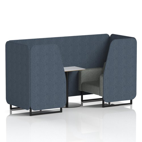 Brixworth 2 Seater Booth With Black Legs And White Table With Black Leg In Rivet Fabric - Crucible Panels And Prime Sofa