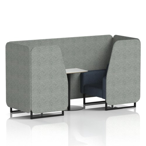 Brixworth 2 Seater Booth With Black Legs And White Table With Black Leg In Rivet Fabric - Prime Panels And Crucible Sofa