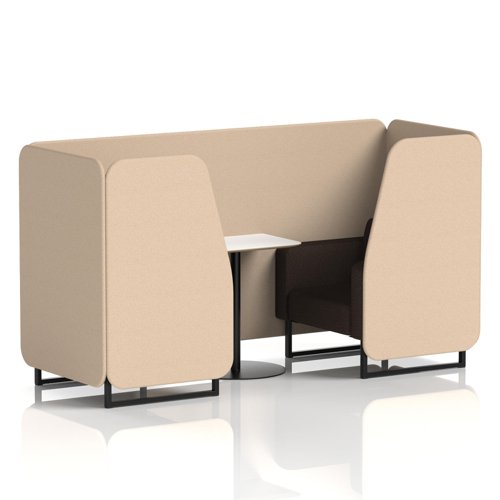 Brixworth 2 Seater Booth With Black Legs And White Table With Black Leg In Synergy Fabric - Affix Panels And Wed Sofa