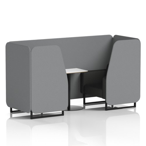 Brixworth 2 Seater Booth With Black Legs And White Table With Black Leg In Synergy Fabric - Partner Panels And Mix Sofa