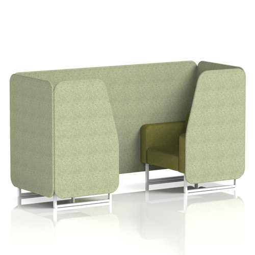 Brixworth 2 Seater Booth With White Legs In Rivet Fabric - Burnish Panels And Olive Sofa