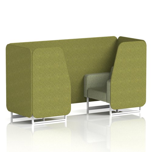 Brixworth 2 Seater Booth With White Legs In Rivet Fabric - Olive Panels And Burnish Sofa