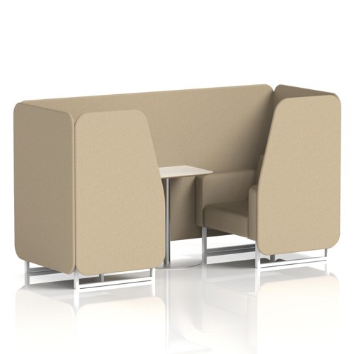 Brixworth 2 Seater Booth With White Legs And White Table With Silver Leg In Main Line Flax Fabric - Upminster Panels And Sofa
