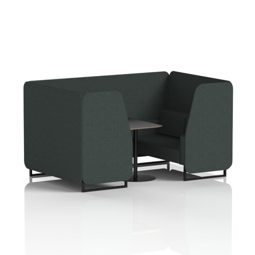 Brixworth 4 Seater Booth With Black Legs And Black Table With Black Leg In Rivet Fabric - Charcoal Panels And Sofa