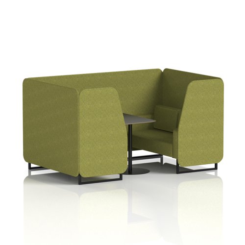 Brixworth 4 Seater Booth With Black Legs And Black Table With Black Leg In Rivet Fabric - Olive Panels And Sofa