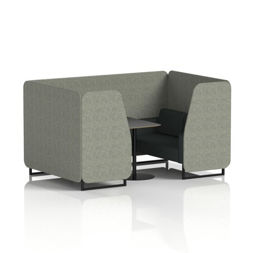 Brixworth 4 Seater Booth With Black Legs And Black Table With Black Leg In Rivet Fabric - Vitreous Panels And Charcoal Sofa