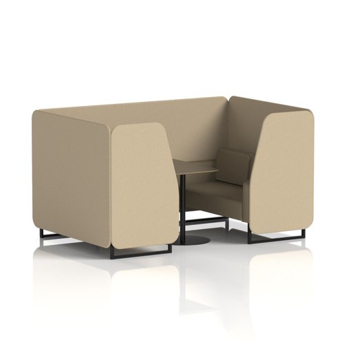 Brixworth 4 Seater Booth With Black Legs And Black Table With Black Leg In Main Line Flax Fabric - Upminster Panels And Bank Sofa