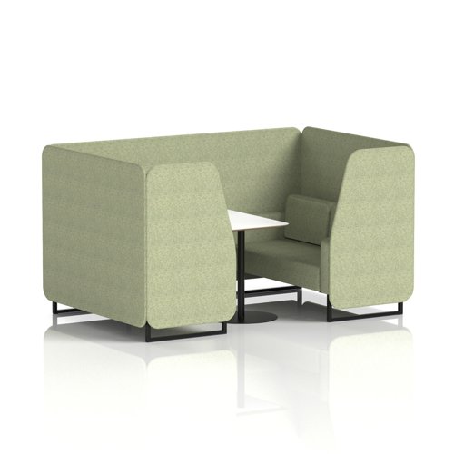 Brixworth 4 Seater Booth With Black Legs And White Table With Black Leg In Rivet Fabric - Burnish Panels And Sofa