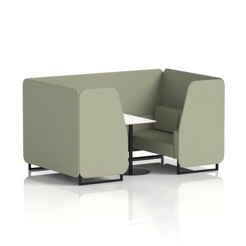 Brixworth 4 Seater Booth With Black Legs And White Table With Black Leg In Main Line Flax Fabric - Newbury Panels And Sofa