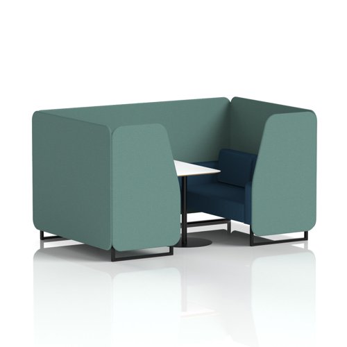 Brixworth 4 Seater Booth With Black Legs And White Table With Black Leg In Sumi Fabric - Handa Panels And Uto Sofa
