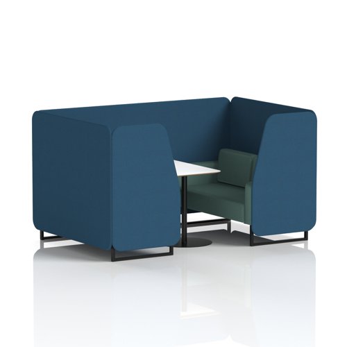 Brixworth 4 Seater Booth With Black Legs And White Table With Black Leg In Sumi Fabric - Uto Panels And Handa Sofa