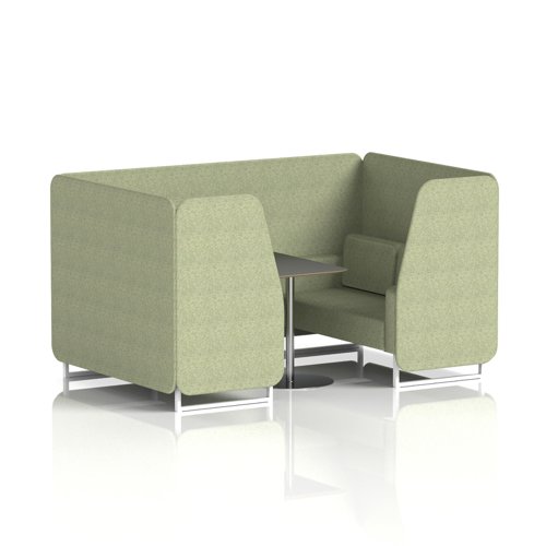 Brixworth 4 Seater Booth With White Legs And Black Table With Silver Leg In Rivet Fabric - Burnish Panels And Sofa