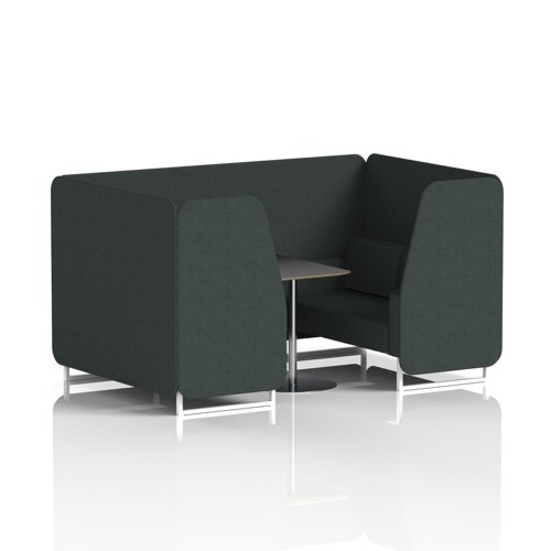 Brixworth 4 Seater Booth With White Legs And Black Table With Silver Leg In Rivet Fabric - Charcoal Panels And Sofa