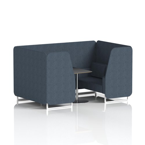 Brixworth 4 Seater Booth With White Legs And Black Table With Silver Leg In Rivet Fabric - Crucible Panels And Sofa