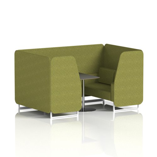 Brixworth 4 Seater Booth With White Legs And Black Table With Silver Leg In Rivet Fabric - Olive Panels And Sofa