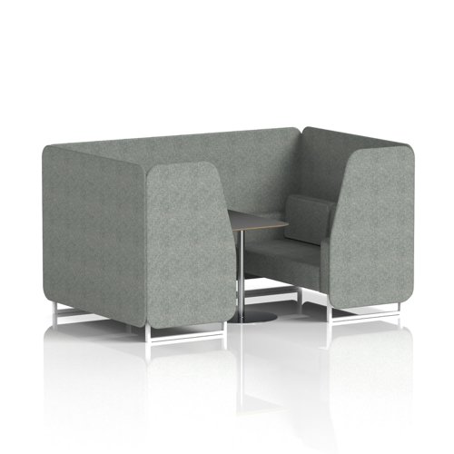 Brixworth 4 Seater Booth With White Legs And Black Table With Silver Leg In Rivet Fabric - Prime Panels And Sofa