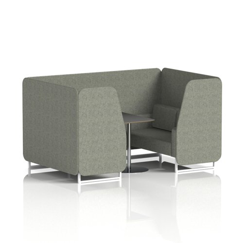 Brixworth 4 Seater Booth With White Legs And Black Table With Silver Leg In Rivet Fabric - Vitreous Panels And Sofa