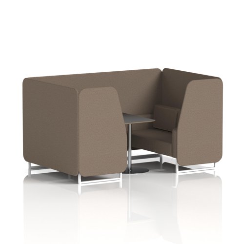 Brixworth 4 Seater Booth With White Legs And Black Table With Silver Leg In X2 Fabric - Theory Panels And Sofa