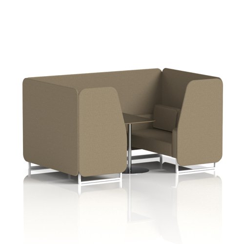 Brixworth 4 Seater Booth With White Legs And Black Table With Silver Leg In Main Line Flax Fabric - Bank Panels And Sofa