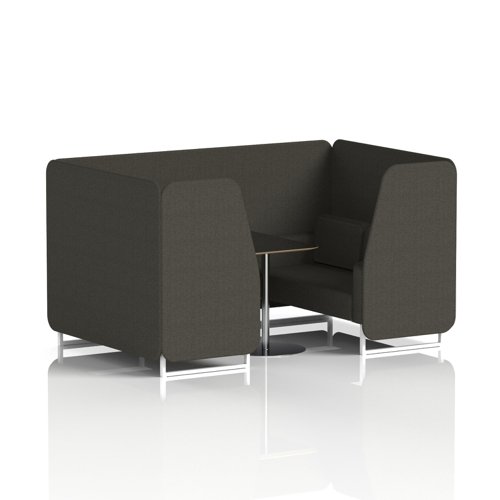 Brixworth 4 Seater Booth With White Legs And Black Table With Silver Leg In Main Line Flax Fabric - Temple Panels And Sofa