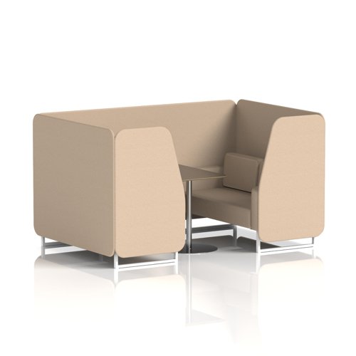 Brixworth 4 Seater Booth With White Legs And Black Table With Silver Leg In Synergy Fabric - Affix Panels And Sofa