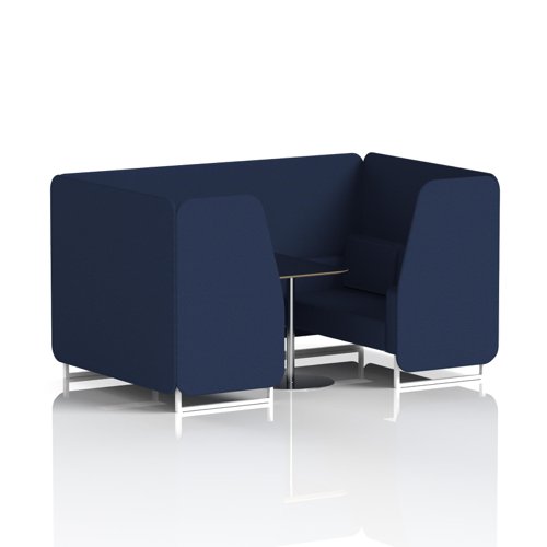Brixworth 4 Seater Booth With White Legs And Black Table With Silver Leg In Synergy Fabric - Alike Panels And Sofa