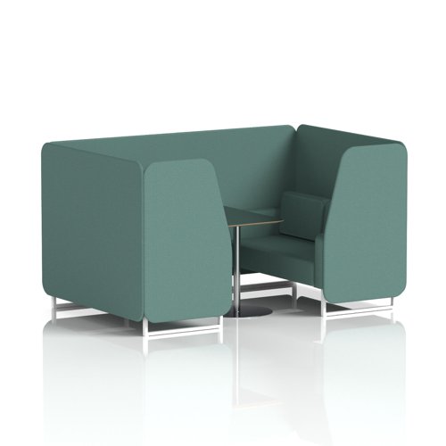 Brixworth 4 Seater Booth With White Legs And Black Table With Silver Leg In Sumi Fabric - Handa Panels And Sofa