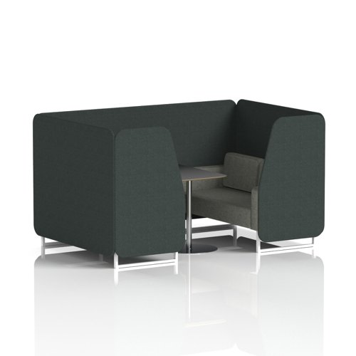 Brixworth 4 Seater Booth With White Legs And Black Table With Silver Leg In Rivet Fabric - Charcoal Panels And Vitreous Sofa
