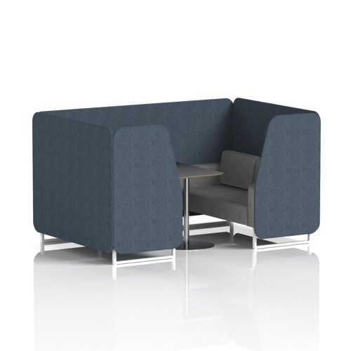 Brixworth 4 Seater Booth With White Legs And Black Table With Silver Leg In Rivet Fabric - Crucible Panels And Prime Sofa